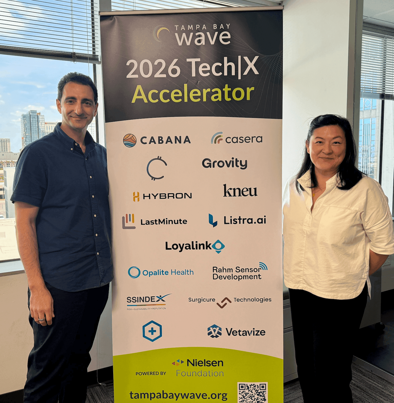 Dr Kinan Muhammed and Jo Lim representing Kneu Health at Tampa Bay Wave’s 2026 Tech|X Accelerator