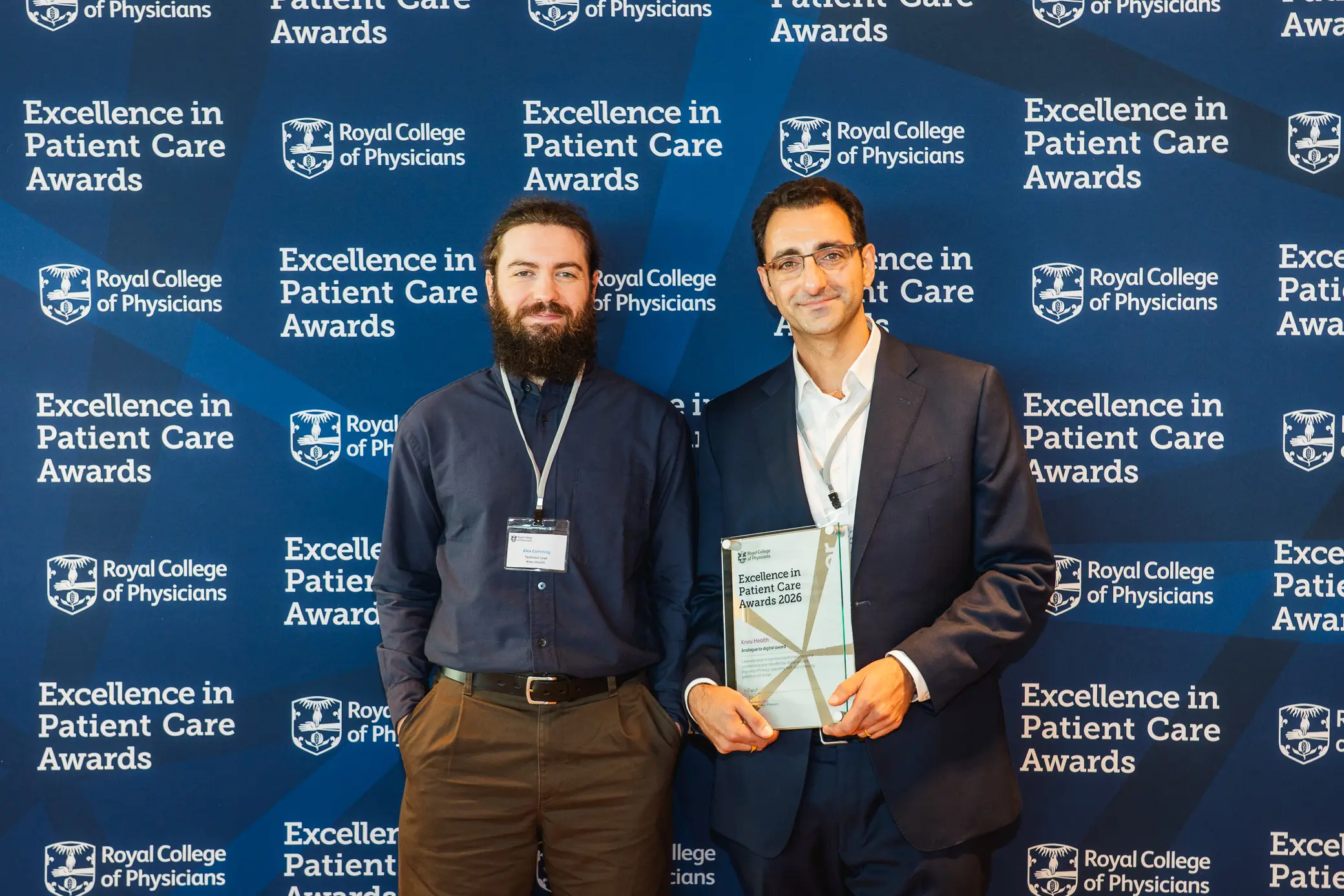 Dr Kinan Muhammed receiving the Analogue to Digital Award at the RCP Excellence in Patient Care Awards 2026 in Liverpool